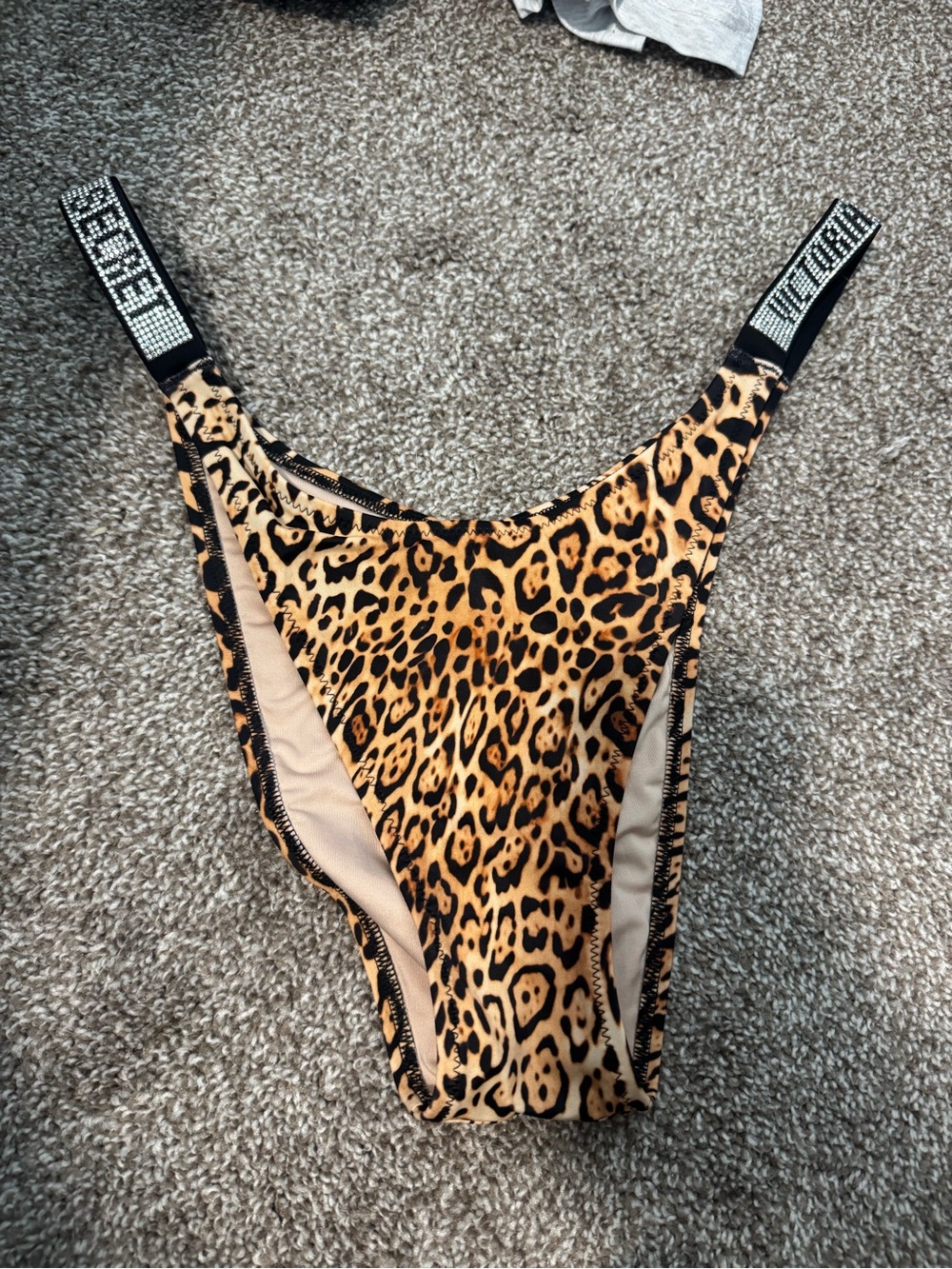 Victoria's Secret Leopard Print Bikini Bottom with Rhinestone Logo Straps